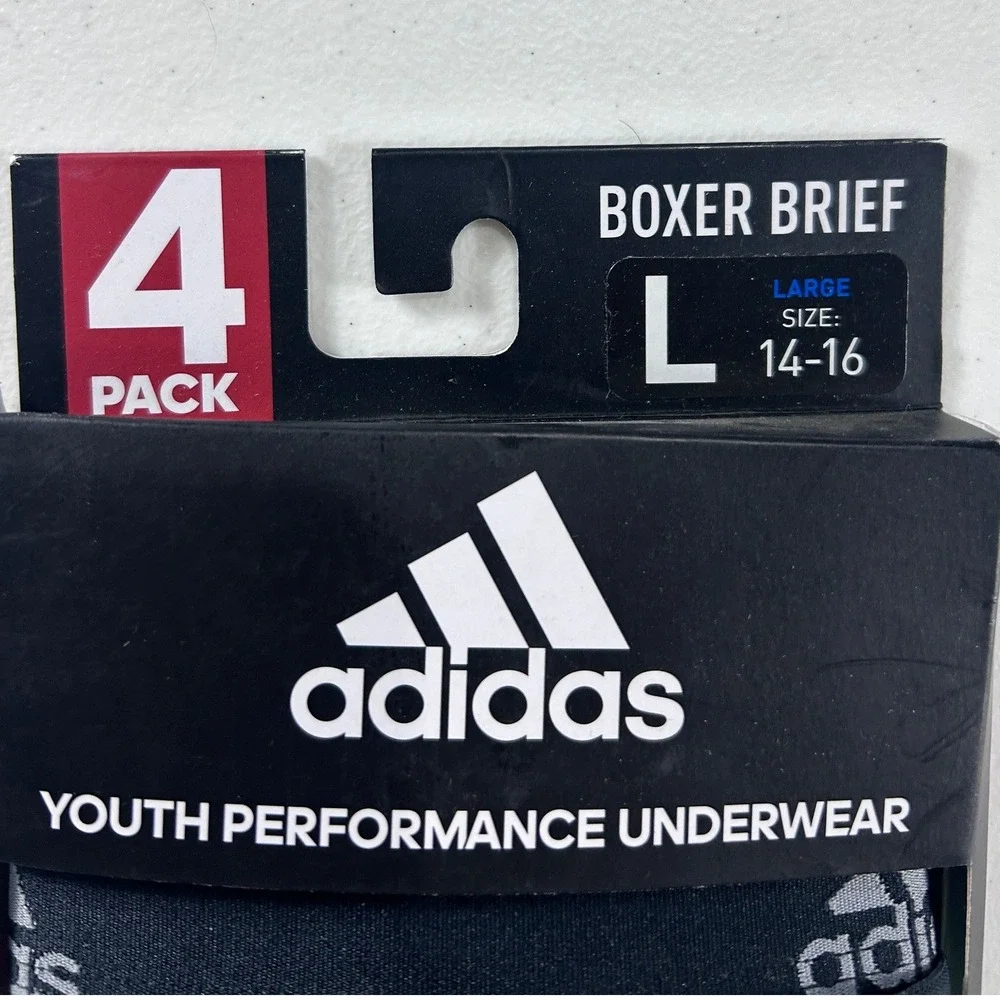 Adidas Youth Boxer Briefs 4‎ Pack Large Print Athletic Comfort Quick Dry NEW - Picture 2 of 8